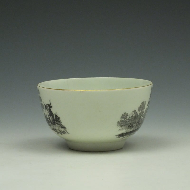 Rare Worcester Drovers Pattern Bat Printed Teabowl c1770 (4)