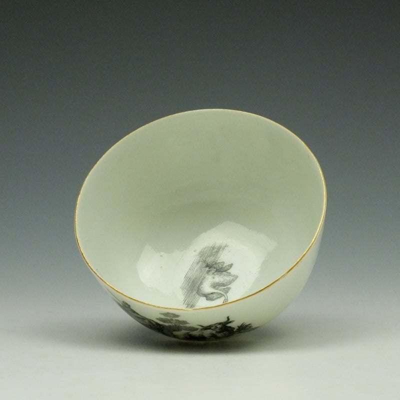 Rare Worcester Drovers Pattern Bat Printed Teabowl c1770 (5)