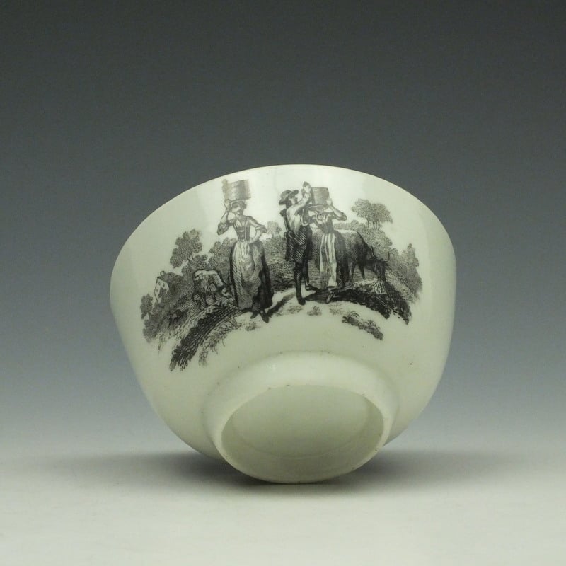 Rare Worcester Drovers Pattern Bat Printed Teabowl c1770 (6)