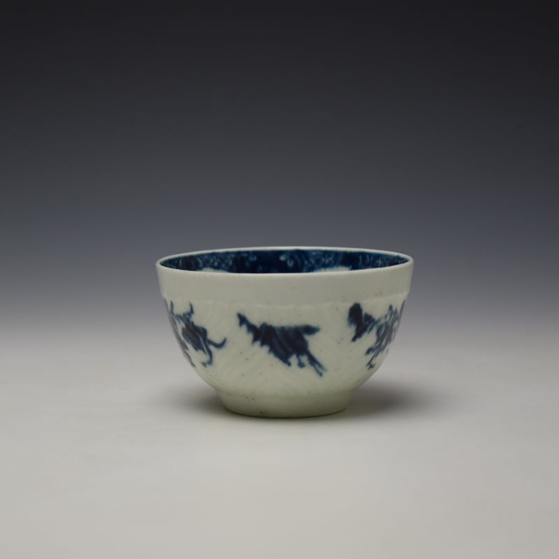 Rare Worcester Feather Mould Birds Pattern Teabowl and Saucer c1760-65 (4)