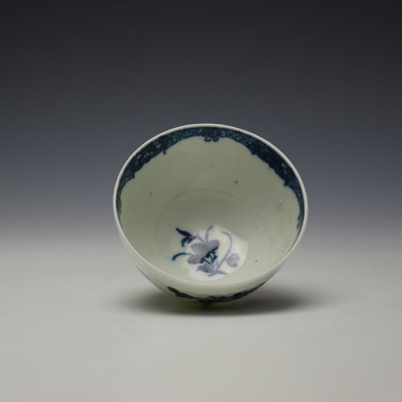 Rare Worcester Feather Mould Birds Pattern Teabowl and Saucer c1760-65 (6)