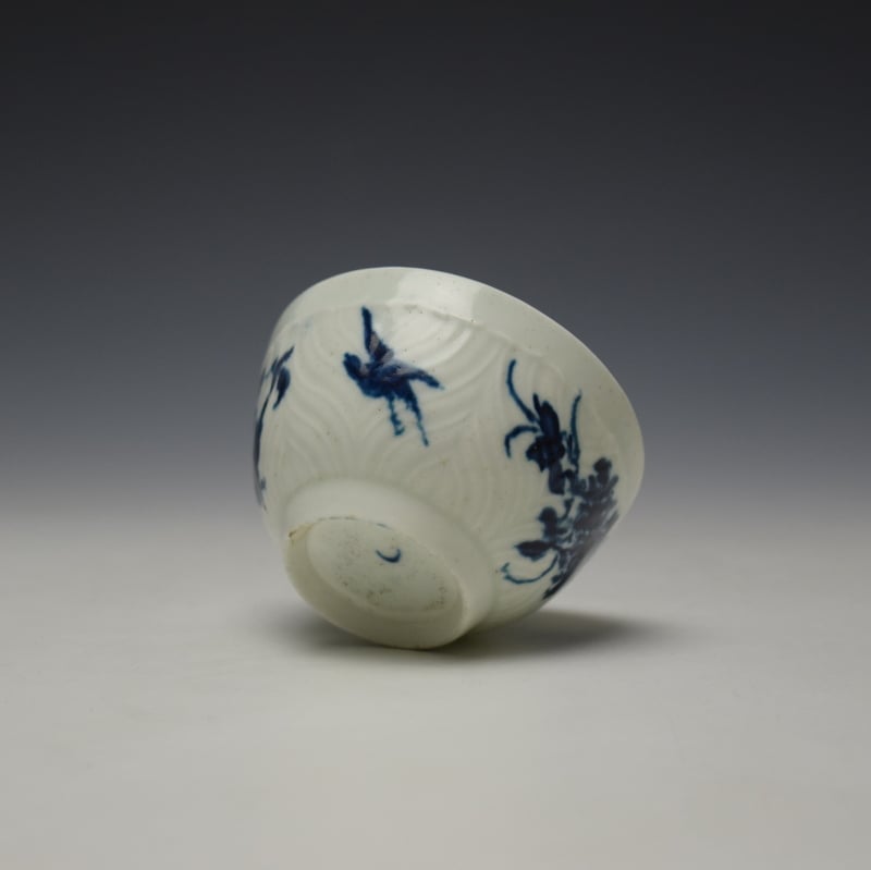 Rare Worcester Feather Mould Birds Pattern Teabowl and Saucer c1760-65 (7)