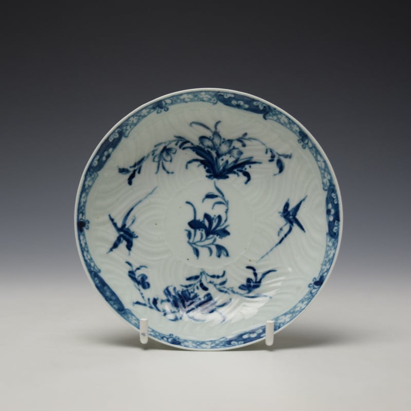 Rare Worcester Feather Mould Birds Pattern Teabowl and Saucer c1760-65 (8)