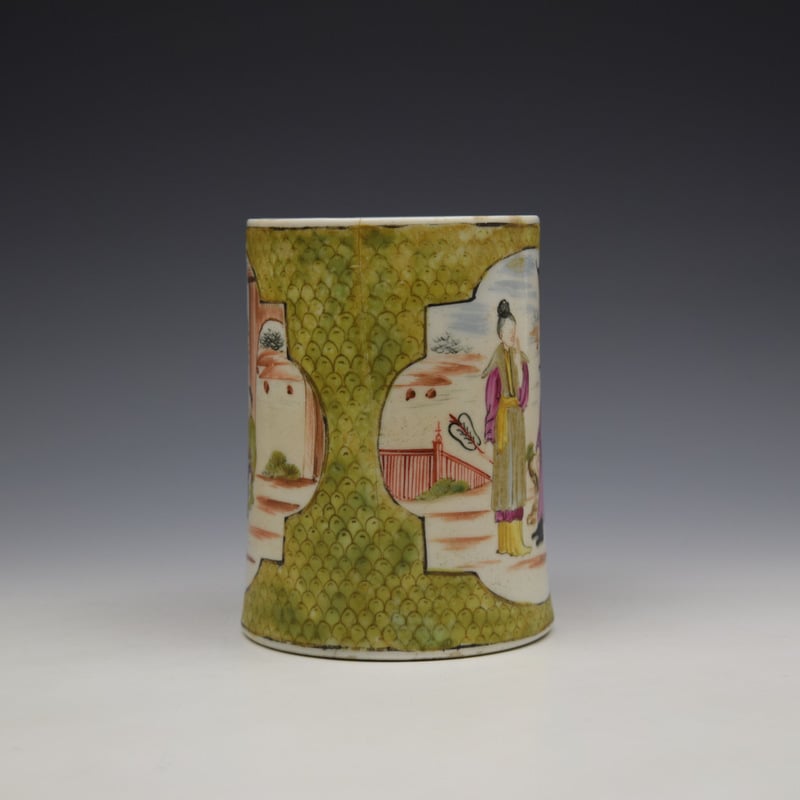 Lowestoft Green Scale Mandarin Pattern Mug c1785-95 (2)