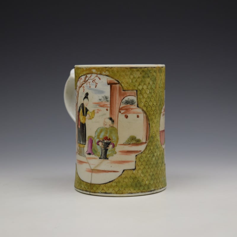 Lowestoft Green Scale Mandarin Pattern Mug c1785-95 (3)