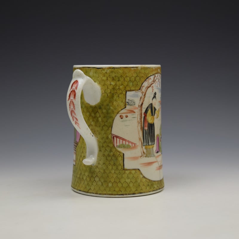 Lowestoft Green Scale Mandarin Pattern Mug c1785-95 (5)