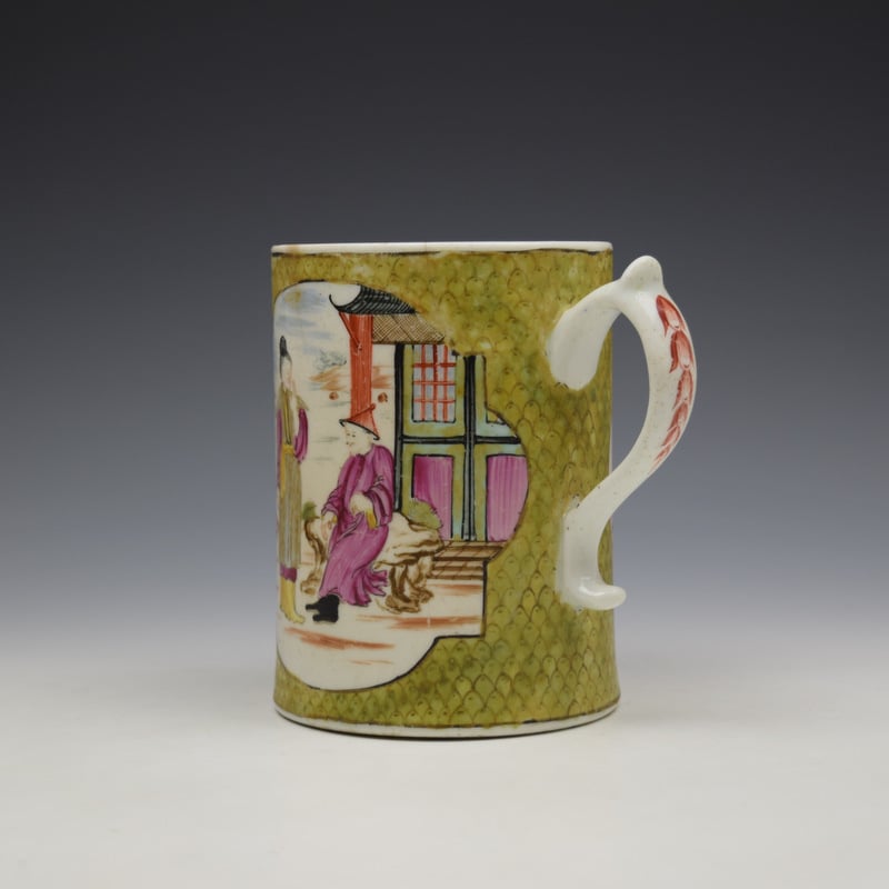Lowestoft Green Scale Mandarin Pattern Mug c1785-95 (6)