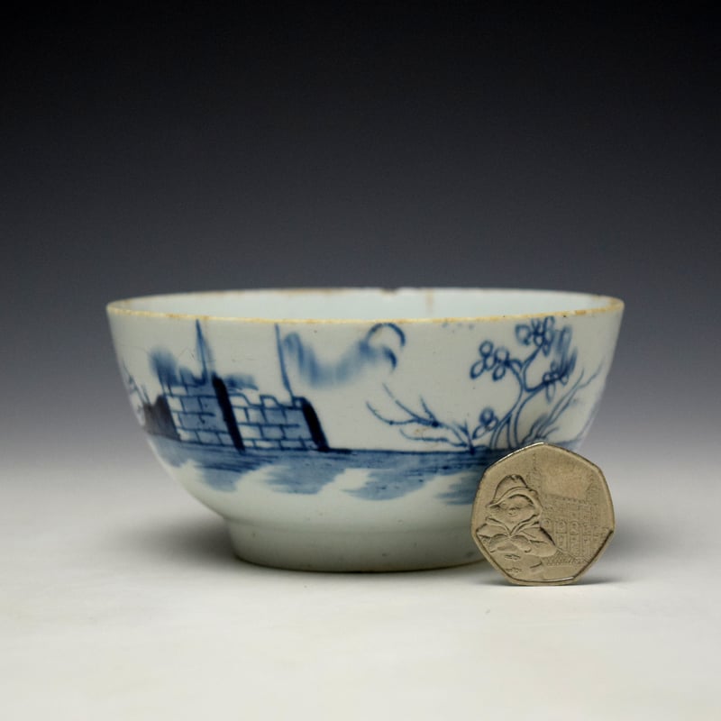 Longton Hall Ruined Castle Pattern Sugar Bowl c1755-60 (2)
