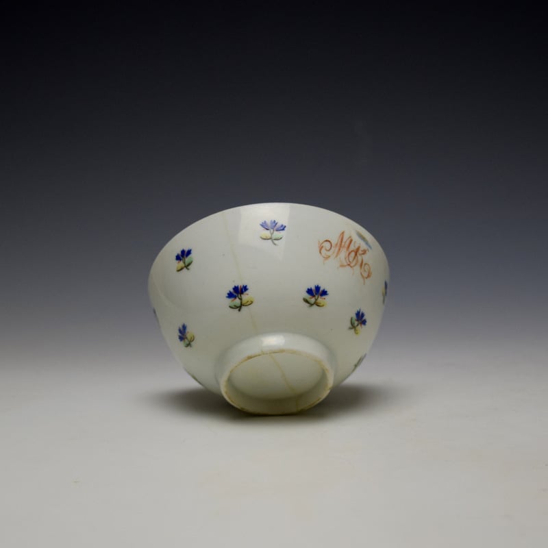Lowestoft Rare Monogramed Cornflower Sprigs Pattern Teabowl and Saucer c1785-95 (7)