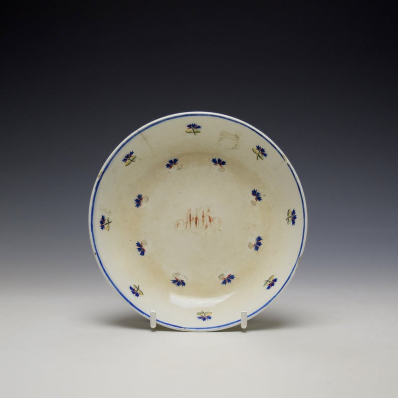 Lowestoft Rare Monogramed Cornflower Sprigs Pattern Teabowl and Saucer c1785-95 (8)