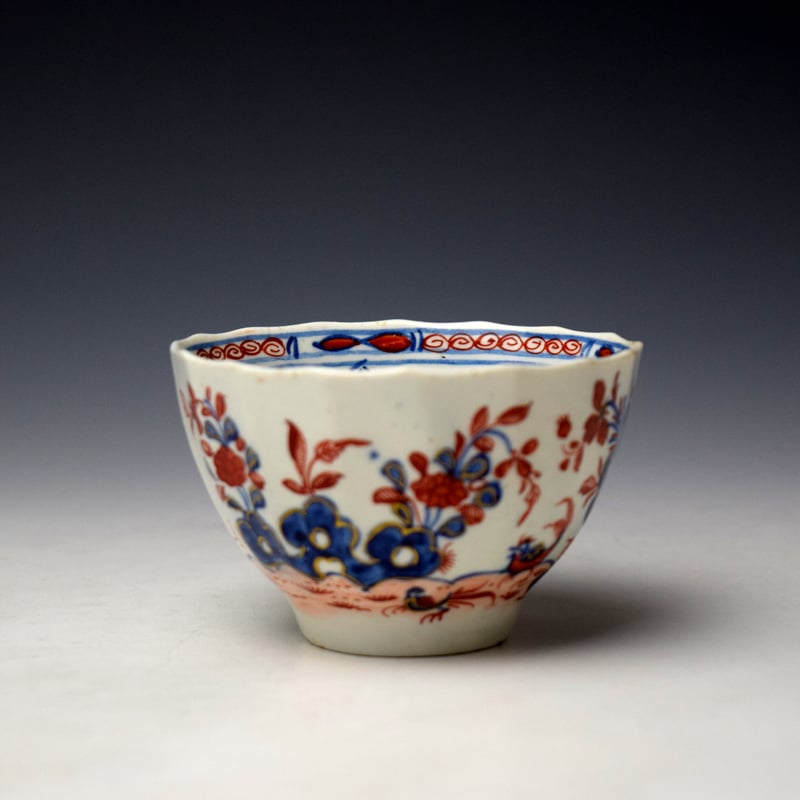 Lowestoft Two Birds Pattern Fluted Teabowl and Saucer c1785-90 (2)
