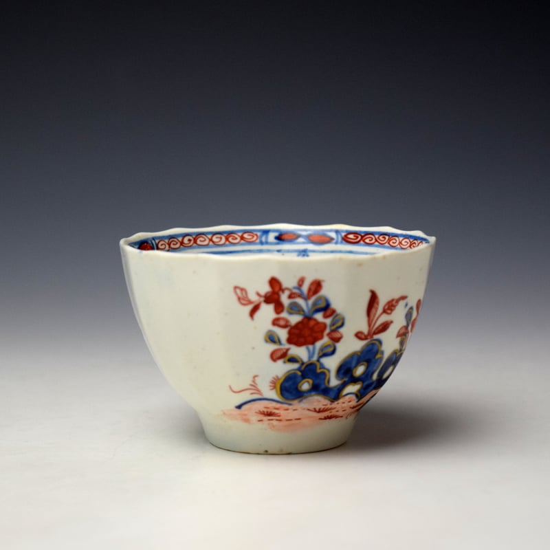 Lowestoft Two Birds Pattern Fluted Teabowl and Saucer c1785-90 (3)