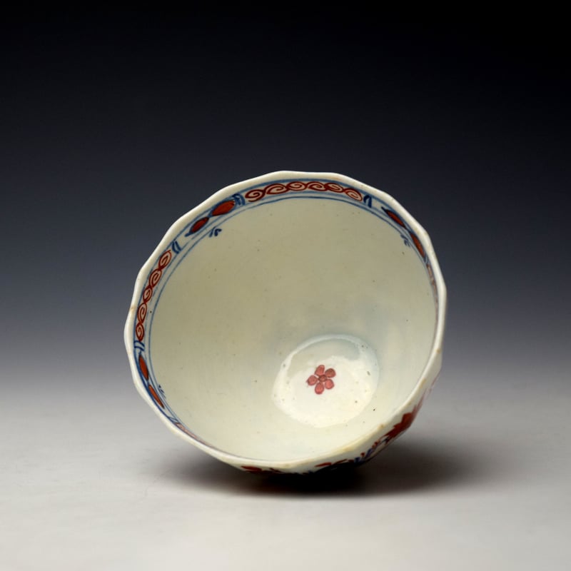 Lowestoft Two Birds Pattern Fluted Teabowl and Saucer c1785-90 (6)
