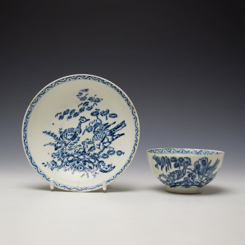 Rare Two Pheasants Pattern Teabowl and Saucer c1770-75
