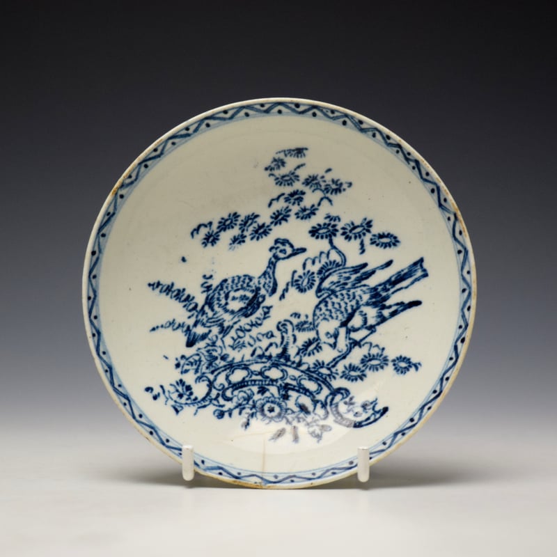 Lowestoft Two Pheasants Pattern Teabowl and Saucer c1770-75 (8)