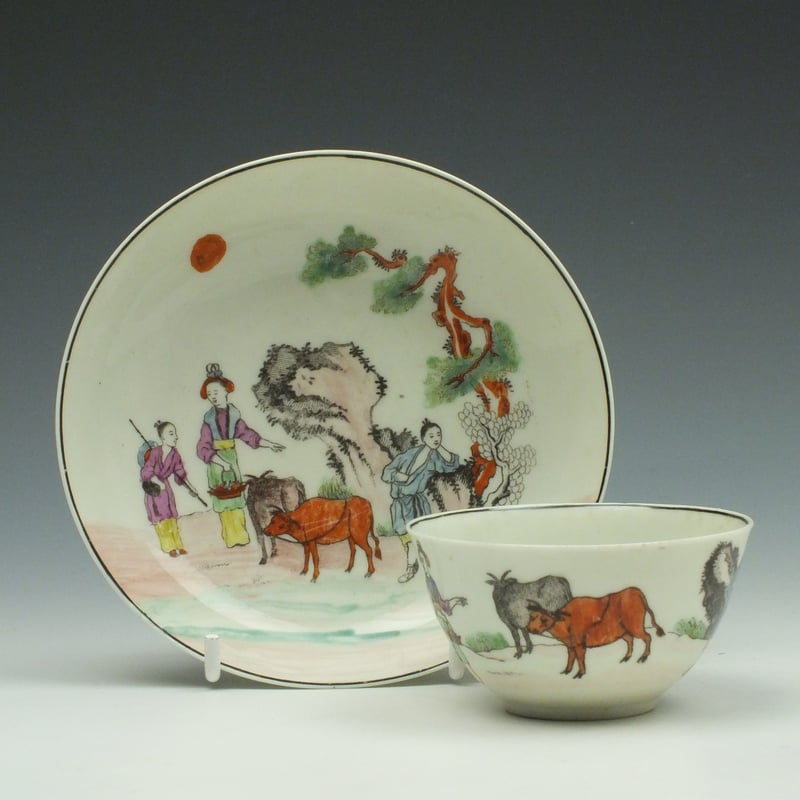 Red Bull Pattern Teabowl and Saucer c1765
