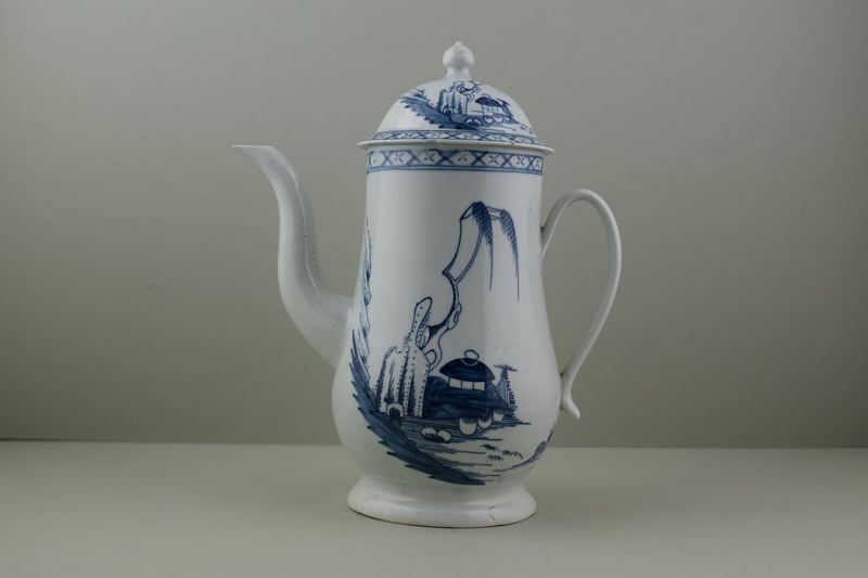Richard Chaffers Bare Tree and Hut Pattern Coffee Pot and Cover.