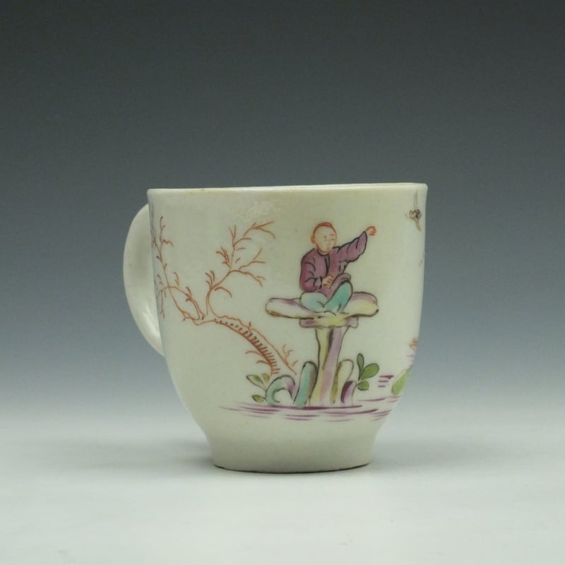 Lowestoft Porcelain Mandarin Signal House and Boatman Pattern Coffee Cup c1780 (3)