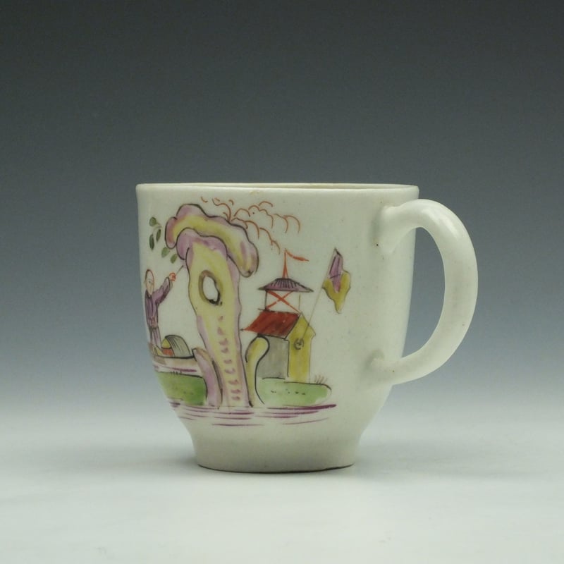 Lowestoft Porcelain Mandarin Signal House and Boatman Pattern Coffee Cup c1780 (6)