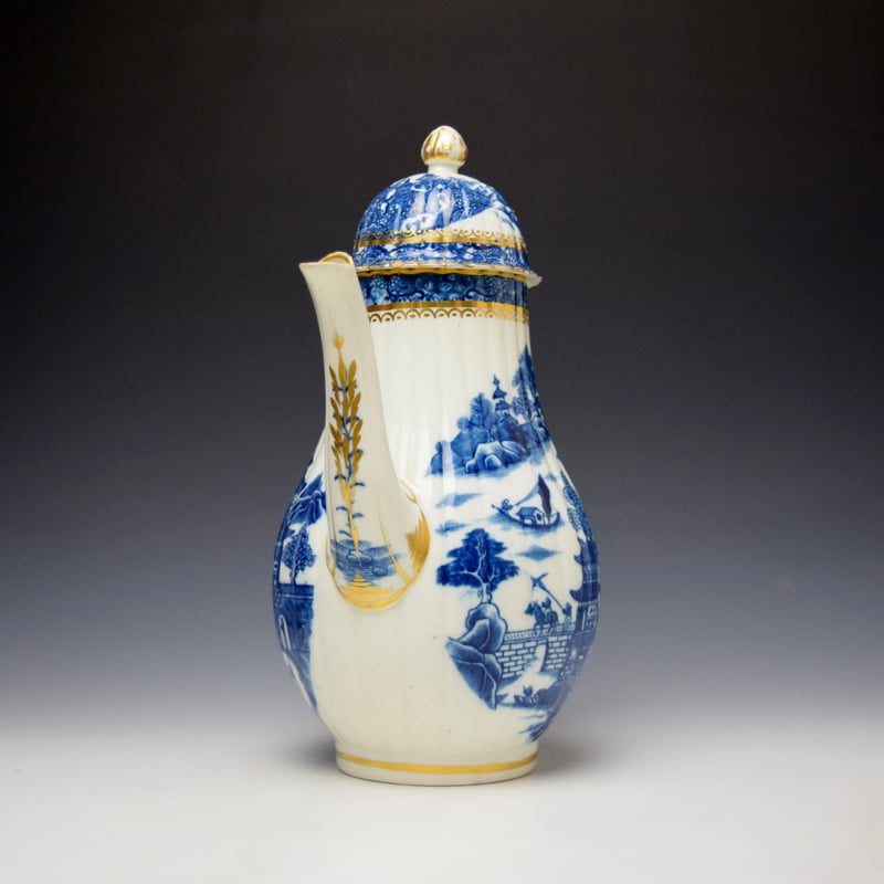 Caughley Temple Pattern Coffee Pot and Cover c1785 (2)