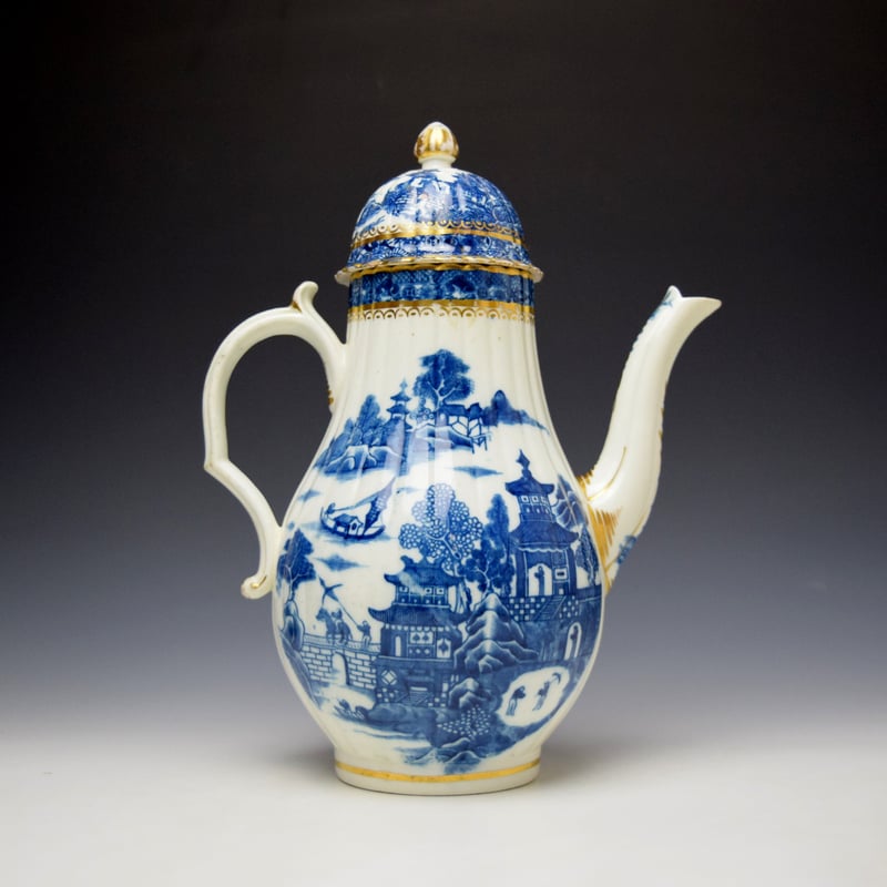 Caughley Temple Pattern Coffee Pot and Cover c1785 (4)