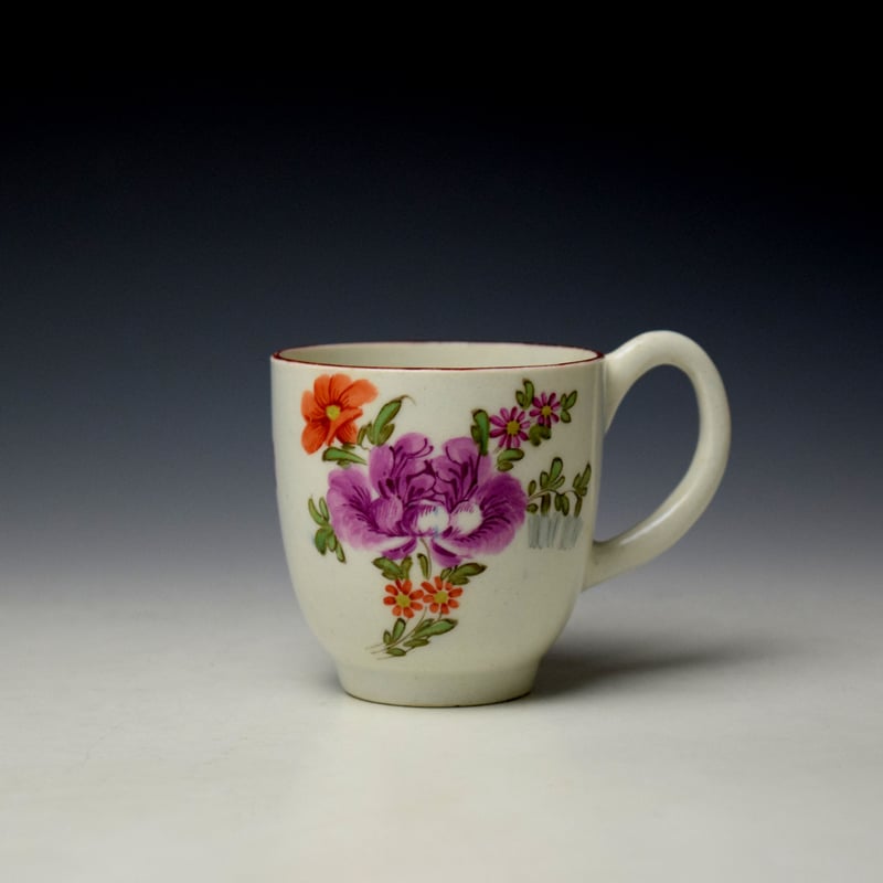 Lowestoft Tulip Painter Floral Sprays Pattern Coffee Cup and Saucer c1775-80 (2)