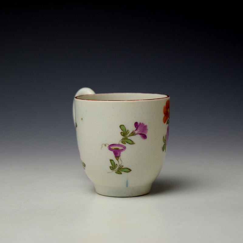 Lowestoft Tulip Painter Floral Sprays Pattern Coffee Cup and Saucer c1775-80 (3)