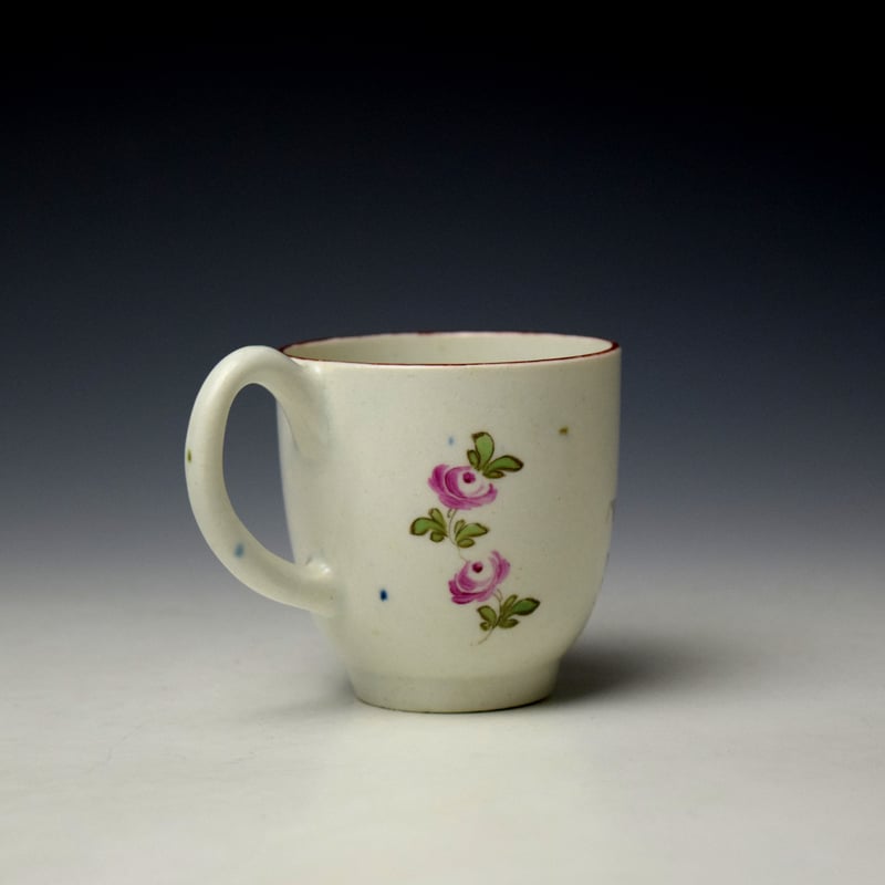 Lowestoft Tulip Painter Floral Sprays Pattern Coffee Cup and Saucer c1775-80 (4)
