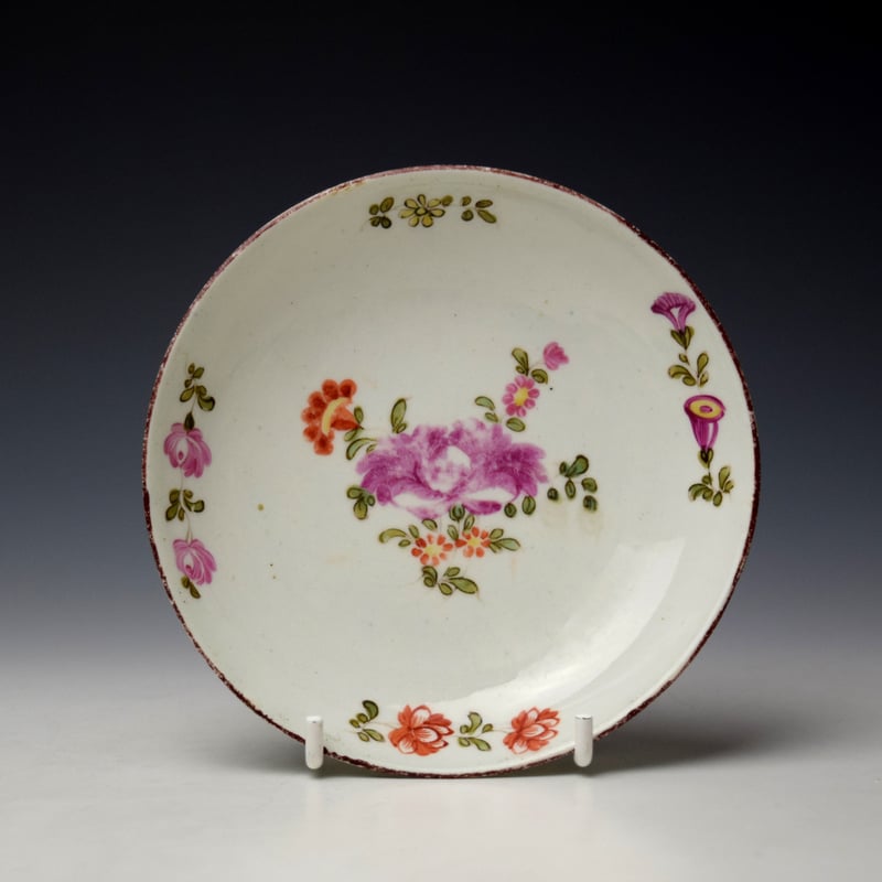Lowestoft Tulip Painter Floral Sprays Pattern Coffee Cup and Saucer c1775-80 (7)