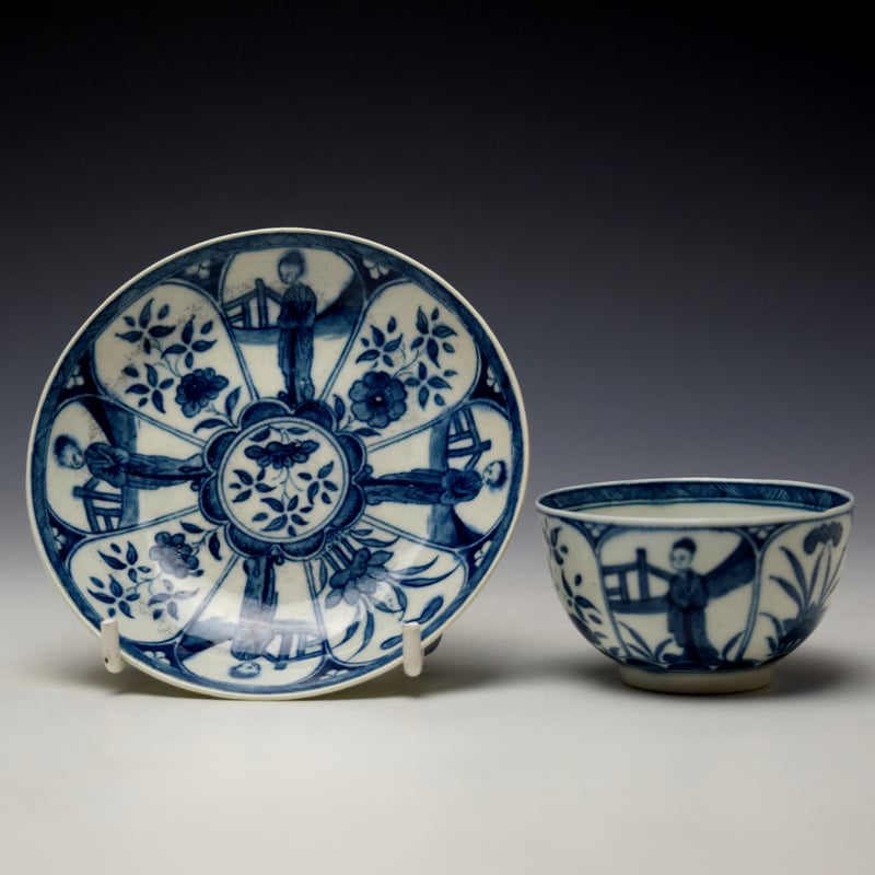 Uncommon Arcade Pattern Teabowl and Saucer c1765-70