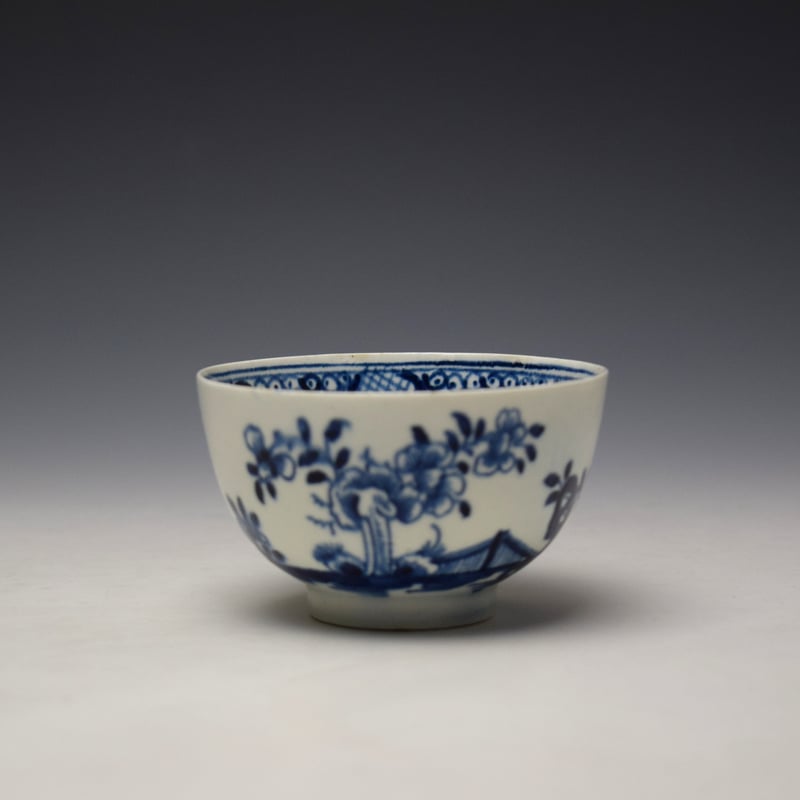 Lowestoft Flowering Plant Holed Rock and Fence Pattern Teabowl and Saucer c1780-85 (2)