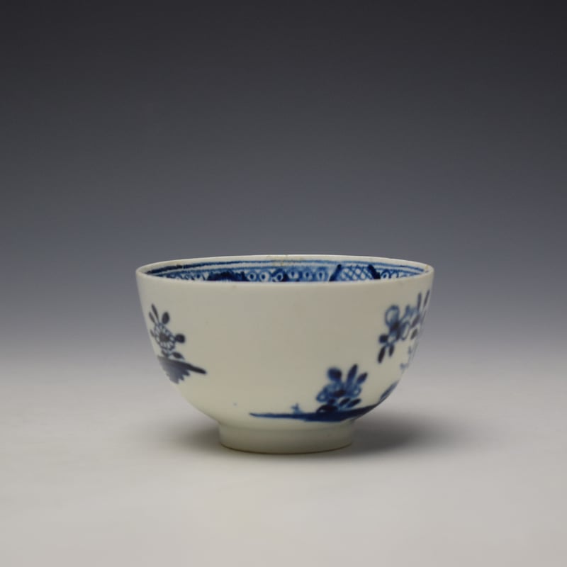Lowestoft Flowering Plant Holed Rock and Fence Pattern Teabowl and Saucer c1780-85 (3)
