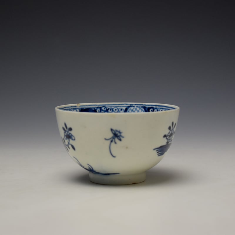 Lowestoft Flowering Plant Holed Rock and Fence Pattern Teabowl and Saucer c1780-85 (5)