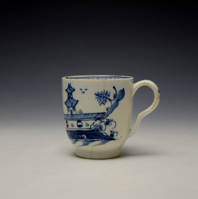 Lowestoft Gatehouse and Walled Garden Pattern Coffee Cup and Saucer c1785-90 (2)