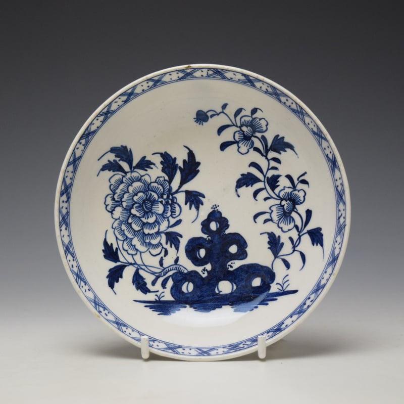 Uncommon Peony and Holed Rock Pattern Breakfast Sized Teabowl and Saucer c1775-80 - Image 9