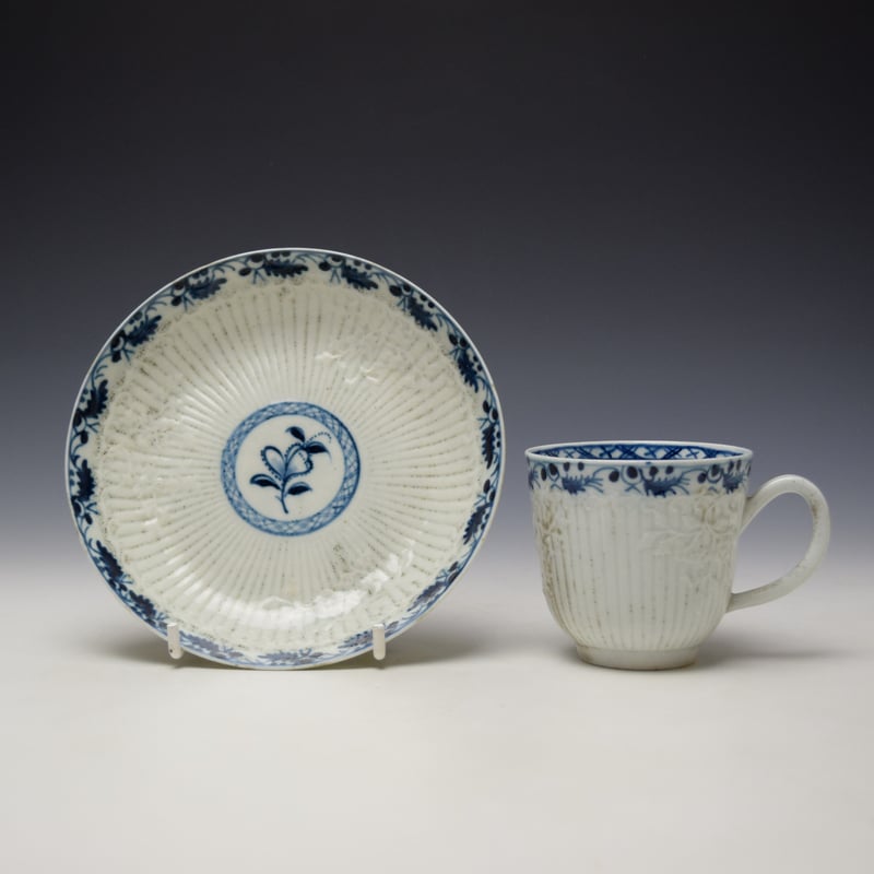 Uncommon Philip Christian Reeded Floral Pattern Coffee Cup and Saucer c1770-78