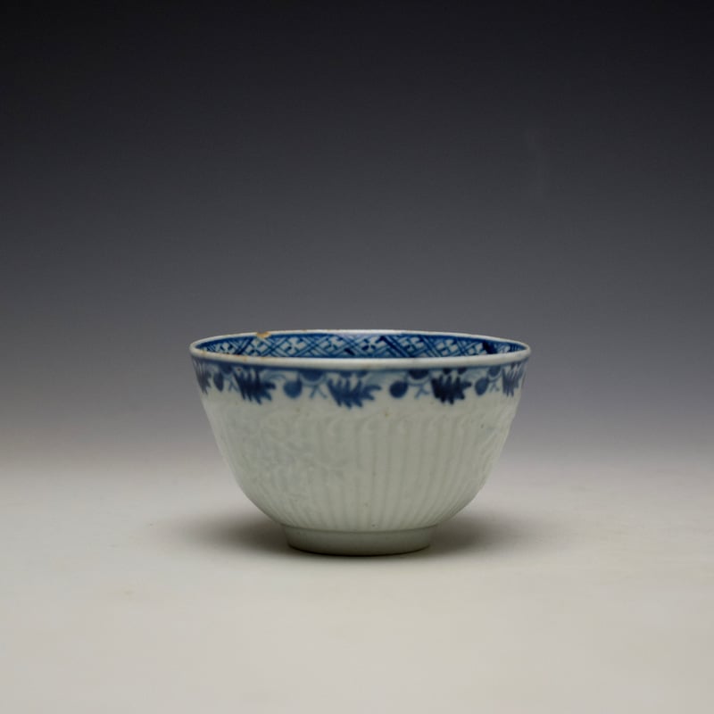 Liverpool Philip Christian reeded floral pattern teabowl and saucer c1770-78 (10)