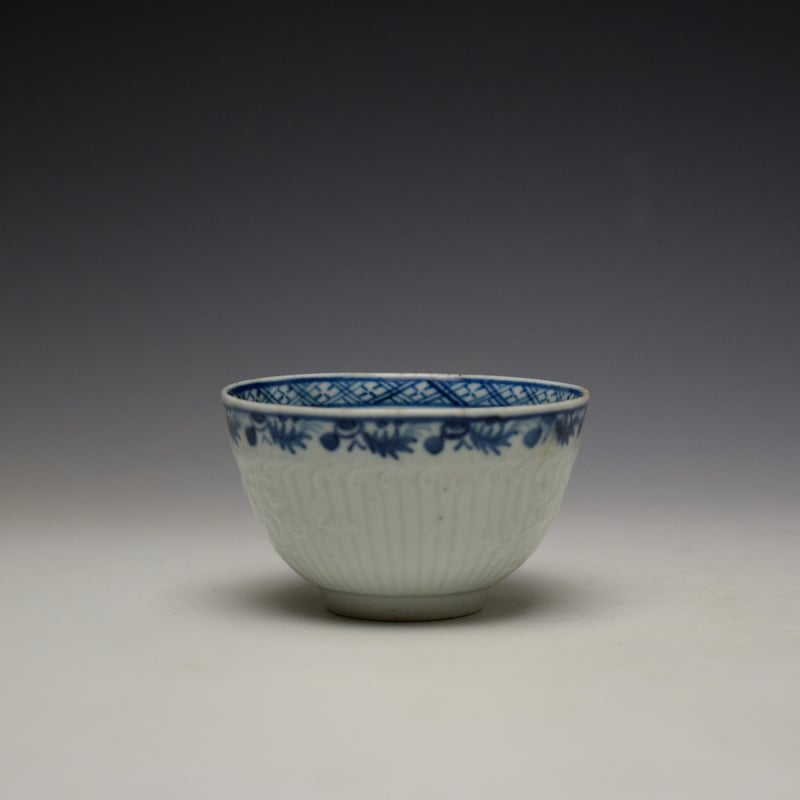 Liverpool Philip Christian reeded floral pattern teabowl and saucer c1770-78 (11)