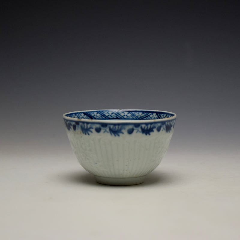Liverpool Philip Christian reeded floral pattern teabowl and saucer c1770-78 (16)