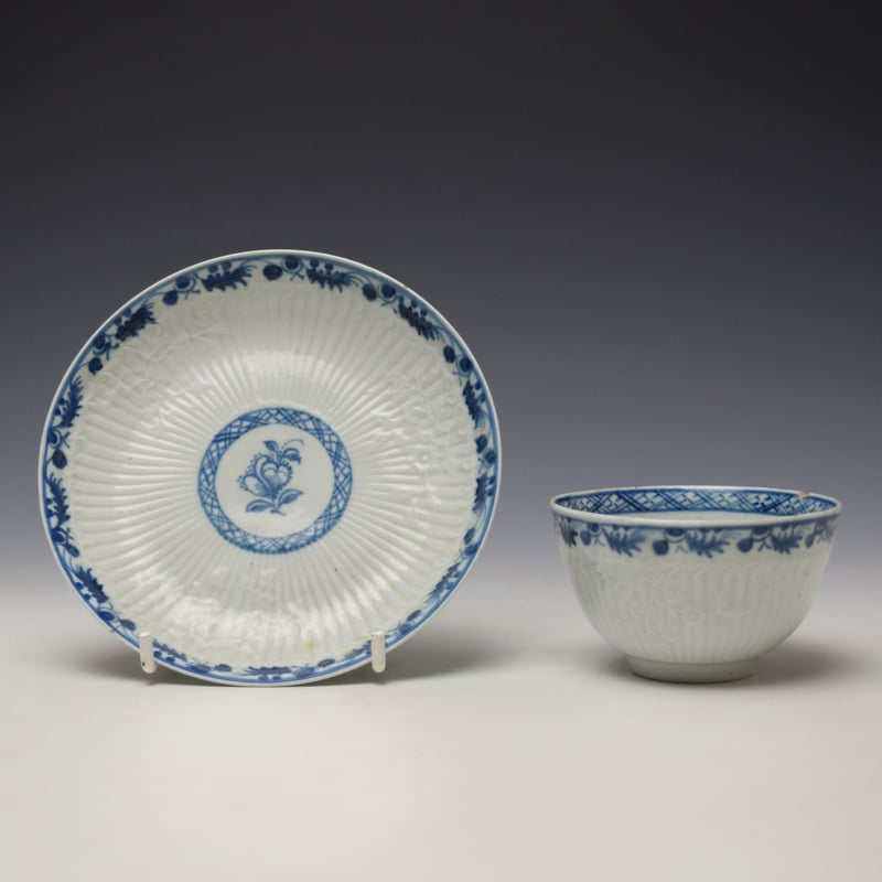 Uncommon Philip Christian Reeded Floral Pattern Teabowl and Saucer c1770-78