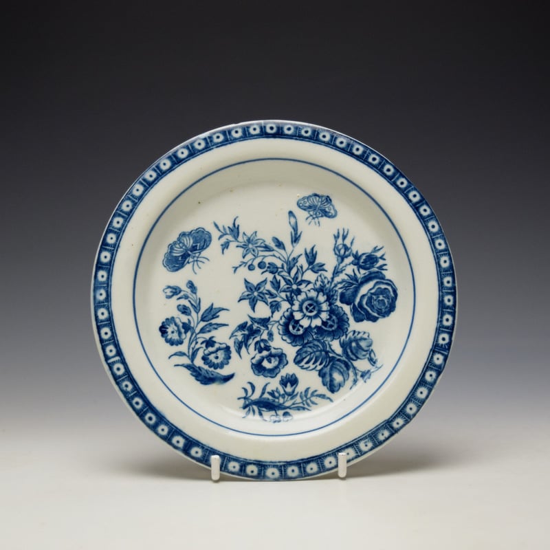 Caughley Three Flowers Pattern Buttertub Cover and Stand c1775-78 (9)