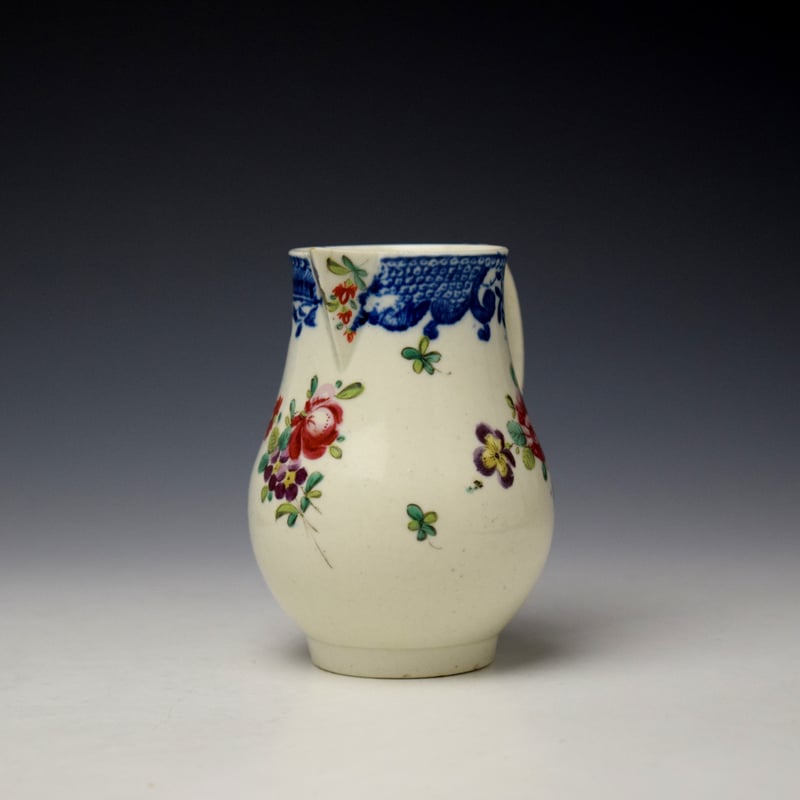 Liverpool Seth Pennington Floral and Blue Border Pattern Sparrow Beak Jug c1785 (2)