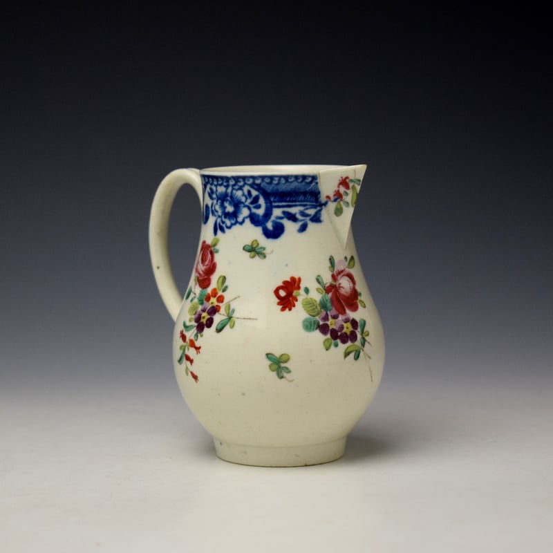 Liverpool Seth Pennington Floral and Blue Border Pattern Sparrow Beak Jug c1785 (3)
