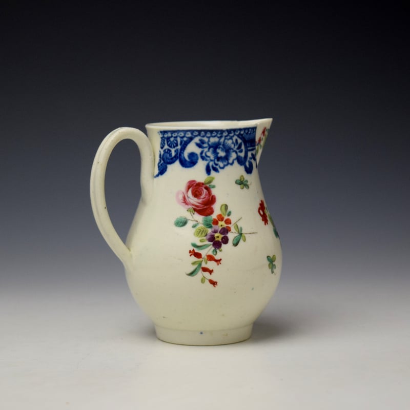 Liverpool Seth Pennington Floral and Blue Border Pattern Sparrow Beak Jug c1785 (4)