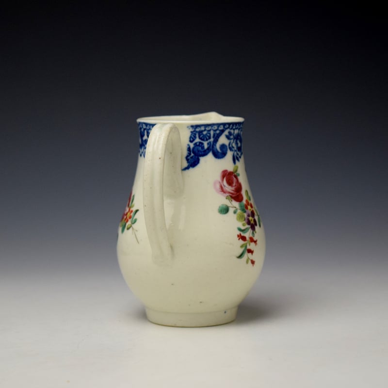 Liverpool Seth Pennington Floral and Blue Border Pattern Sparrow Beak Jug c1785 (5)