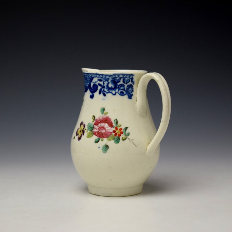 Liverpool Seth Pennington Floral and Blue Border Pattern Sparrow Beak Jug c1785 (6)