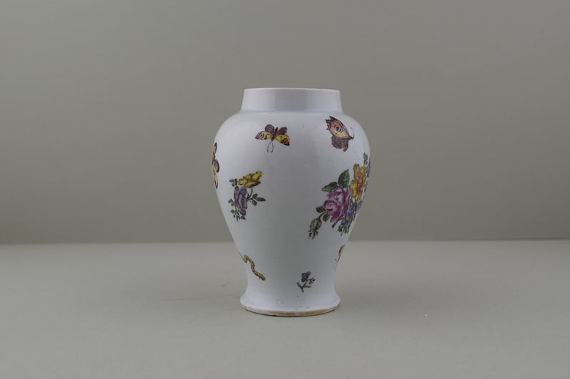 Vauxhall Porcelain Transfer printed and Hand Colloured Vase ex Billie Pain Collection. b