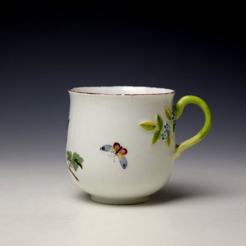 Chelsea Bird and insects Pattern Coffee Cup and Saucer c1755 (2)