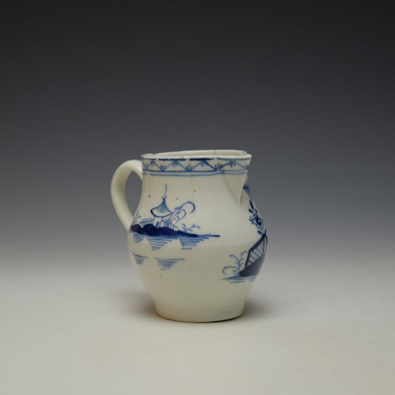 Lowestoft Chinaman and Bridge House Pattern Squat Shaped Sparrow Beak Jug c1795-1800 (3)