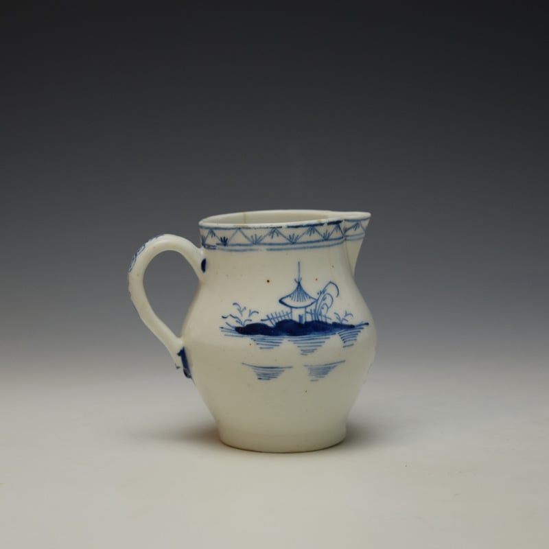 Lowestoft Chinaman and Bridge House Pattern Squat Shaped Sparrow Beak Jug c1795-1800 (4)